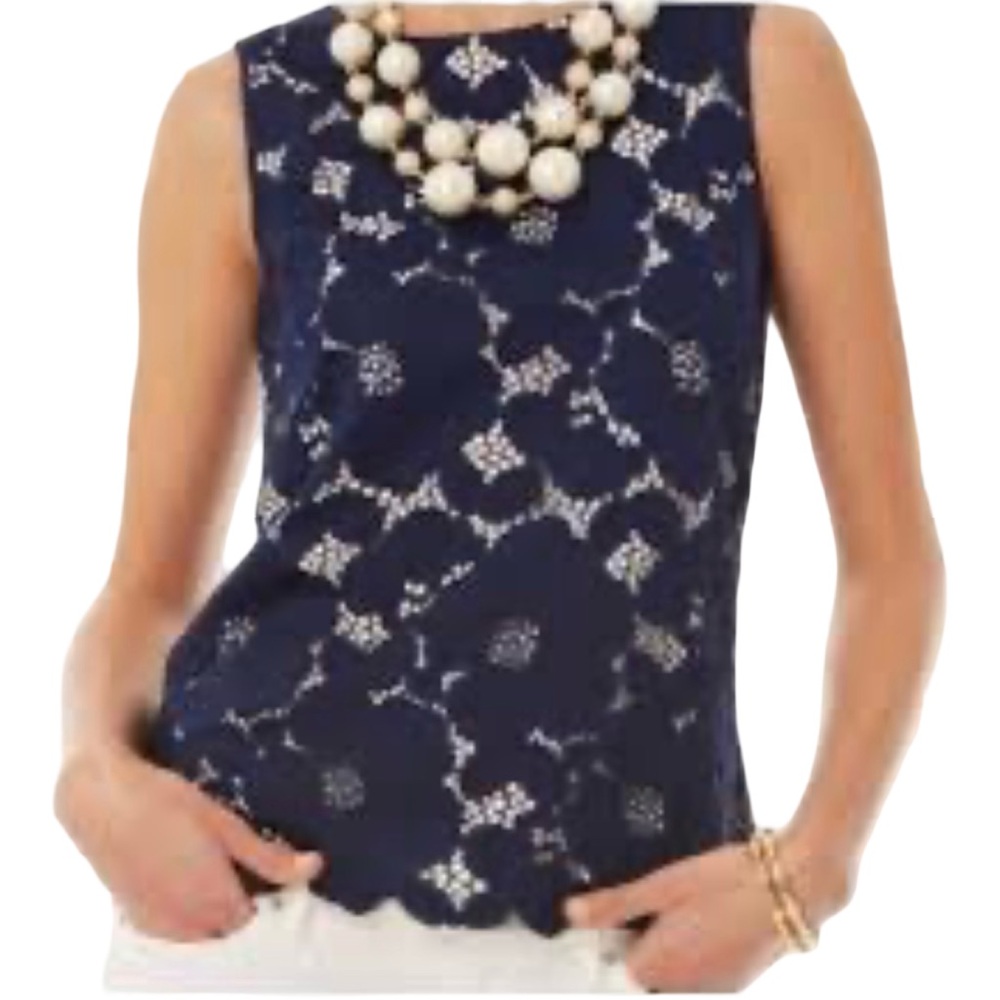 Lilly Pulitzer lona Shell True Navy Lace Overlay Sleeveless Top Size XS